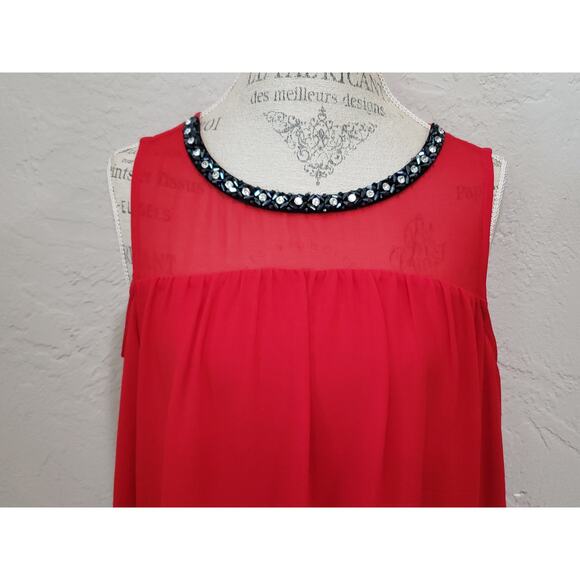 Michael Kors Red Long Sleeve Cold Shoulder Beaded Crew Neck Blouse Shirt Top - Picture 4 of 10